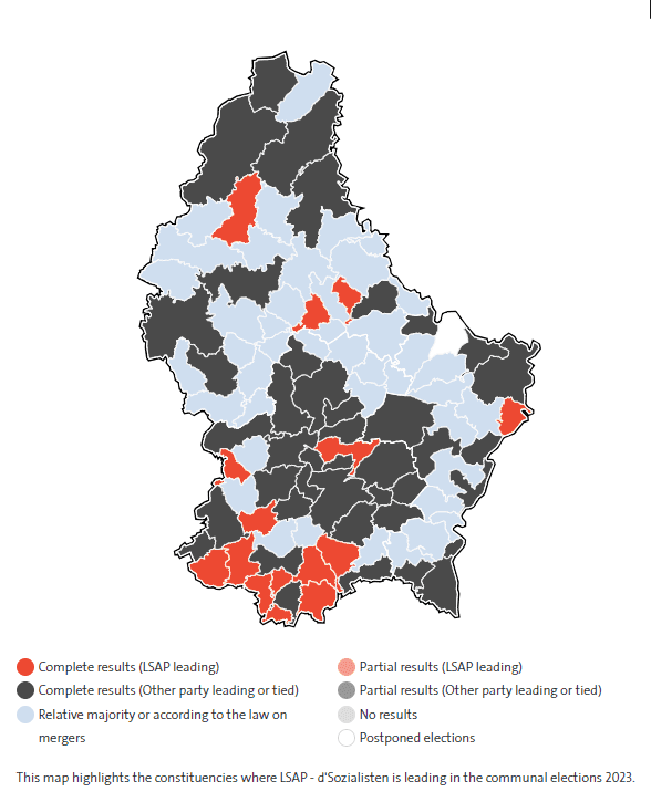 The results of the 2023 municipal elections provide a clear illustration of this influence, with the majority of votes in these southern municipalities cast in favor of the LSAP.&amp;amp;amp;amp;amp;amp;amp;amp;amp;amp;nbsp; Source: elections.public.lu