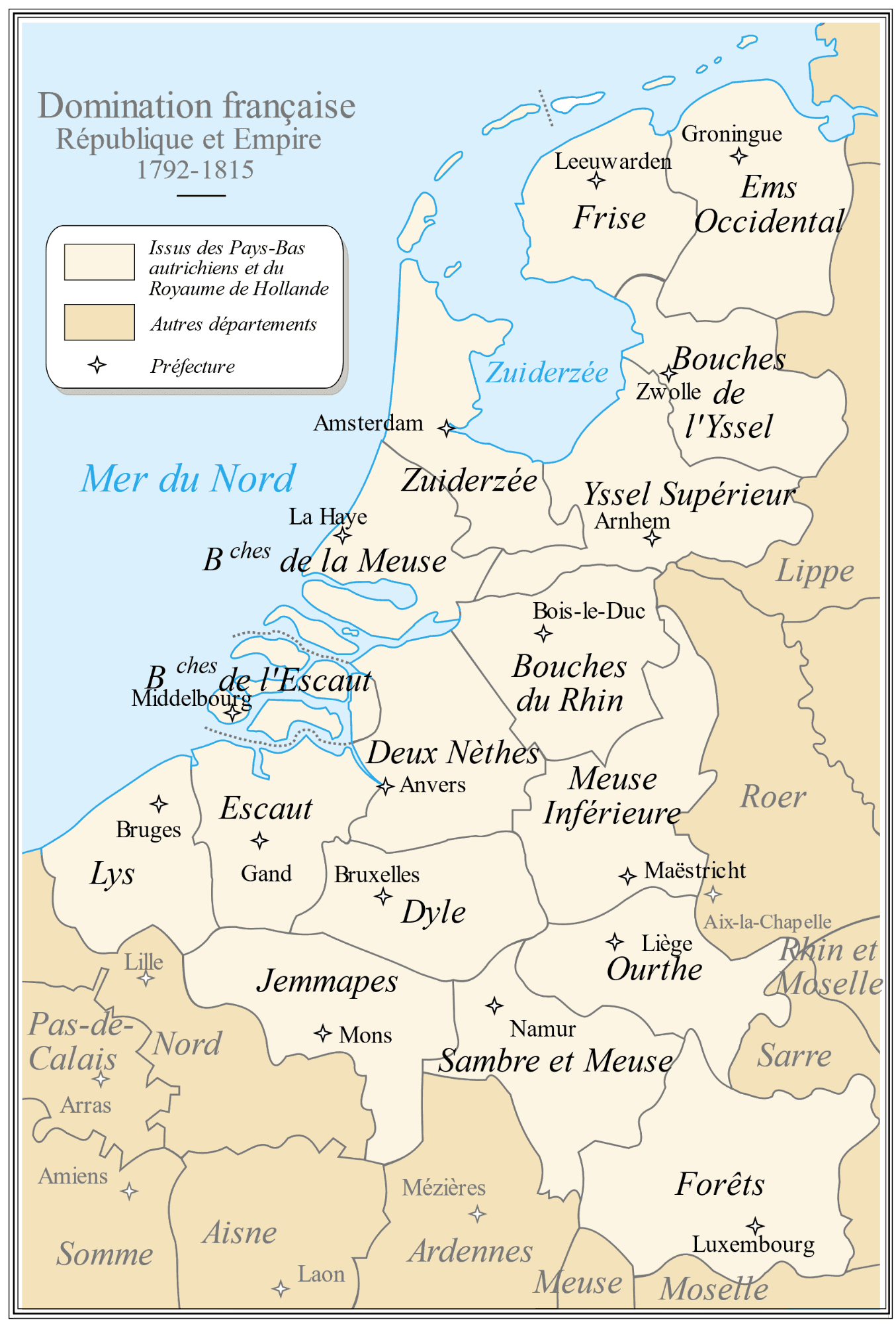 Departements des französischen Kaiserreichs im Norden zwischen 1792 und 1815, Quelle: Wikipedia