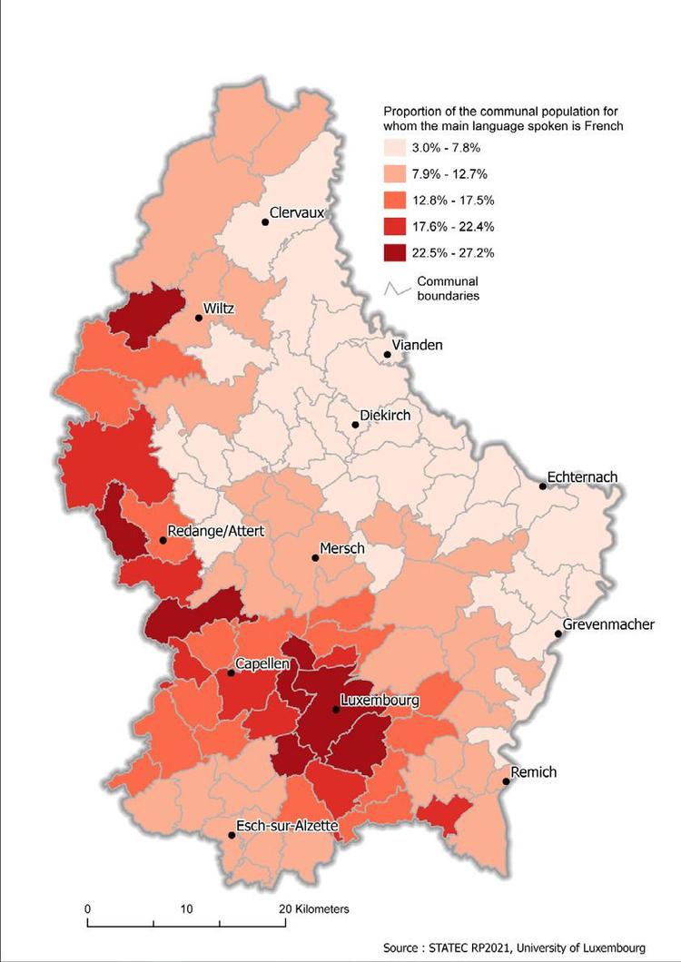 Le français comme langue principale, source : Statitstiques.lu