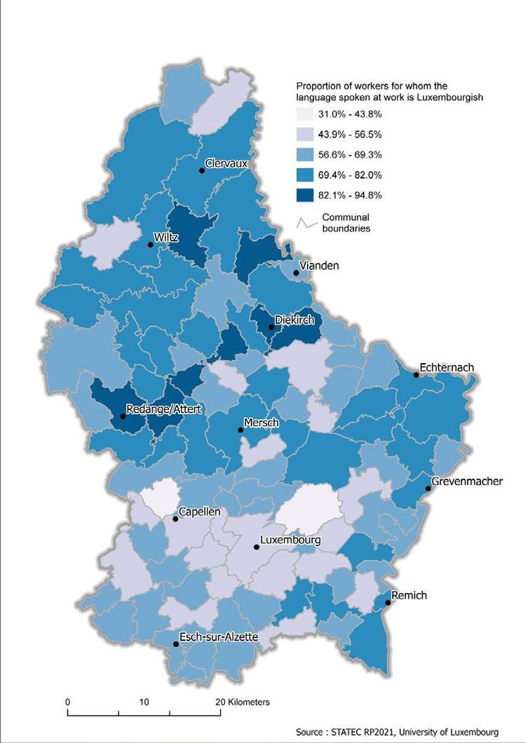 Luxemburgisch als Arbeitssprache, Quelle: Statitstiques.lu