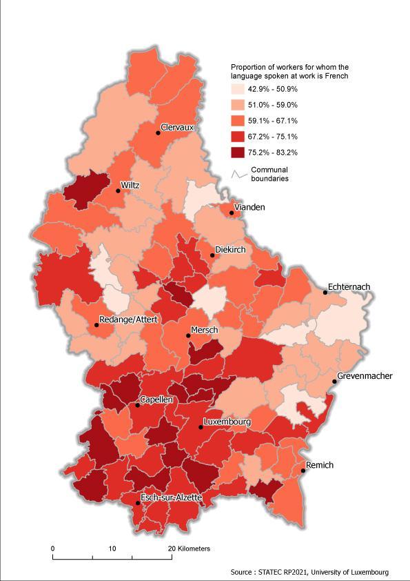 Le français comme langue de travail, source : Statitstiques.lu