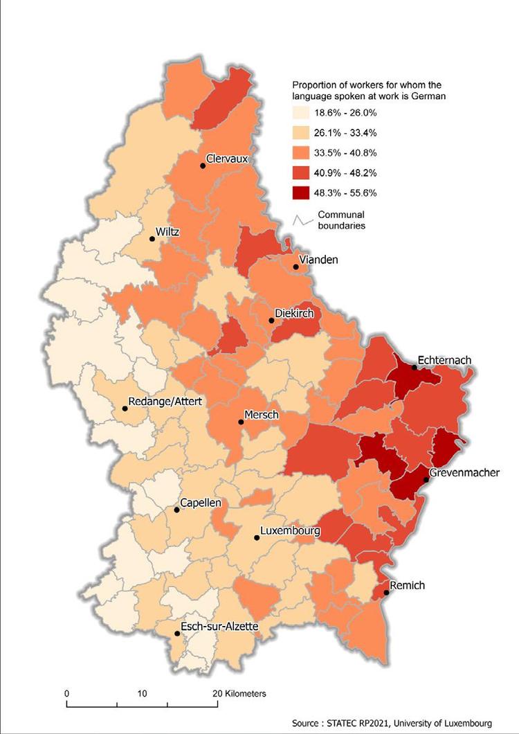 L'allemand comme langue de travail, source : Statitstiques.lu